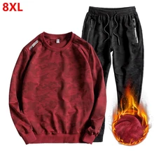 Очень большой размер пуловер костюм для мужчин плюс бархат утолщение 135 кг 8XL зимняя повседневная одежда костюм молодежное негабаритное пальто 7XL 6XL 5XL