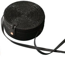Black Round Rattan Bags For Women Crossbody Bag Handmade Woven Circle Shoulder Bag Female Handbags Black Round Rattan Bags For Women Crossbody Bag Handmade Woven Circle Shoulder Bag Female Handbags