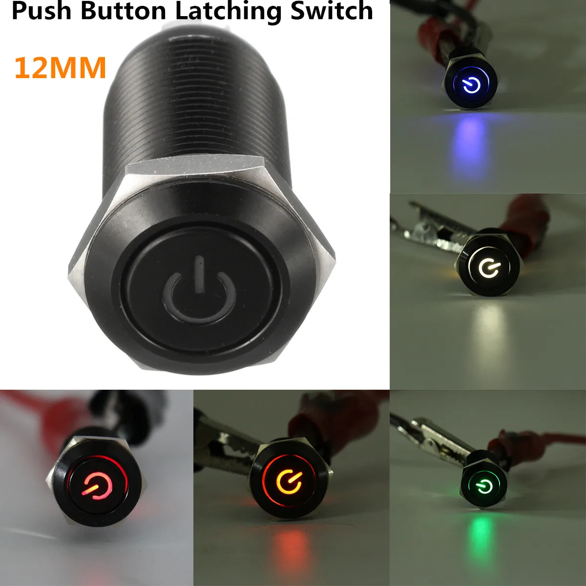 

12V 12mm Black Push Button Switch Self-locking Multicolor Power Symbol LED