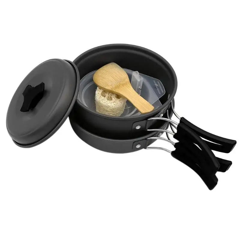 DS-200 Camping al aire libre de utensilios de cocina conjunto de Picnic portátil mango negro vajilla