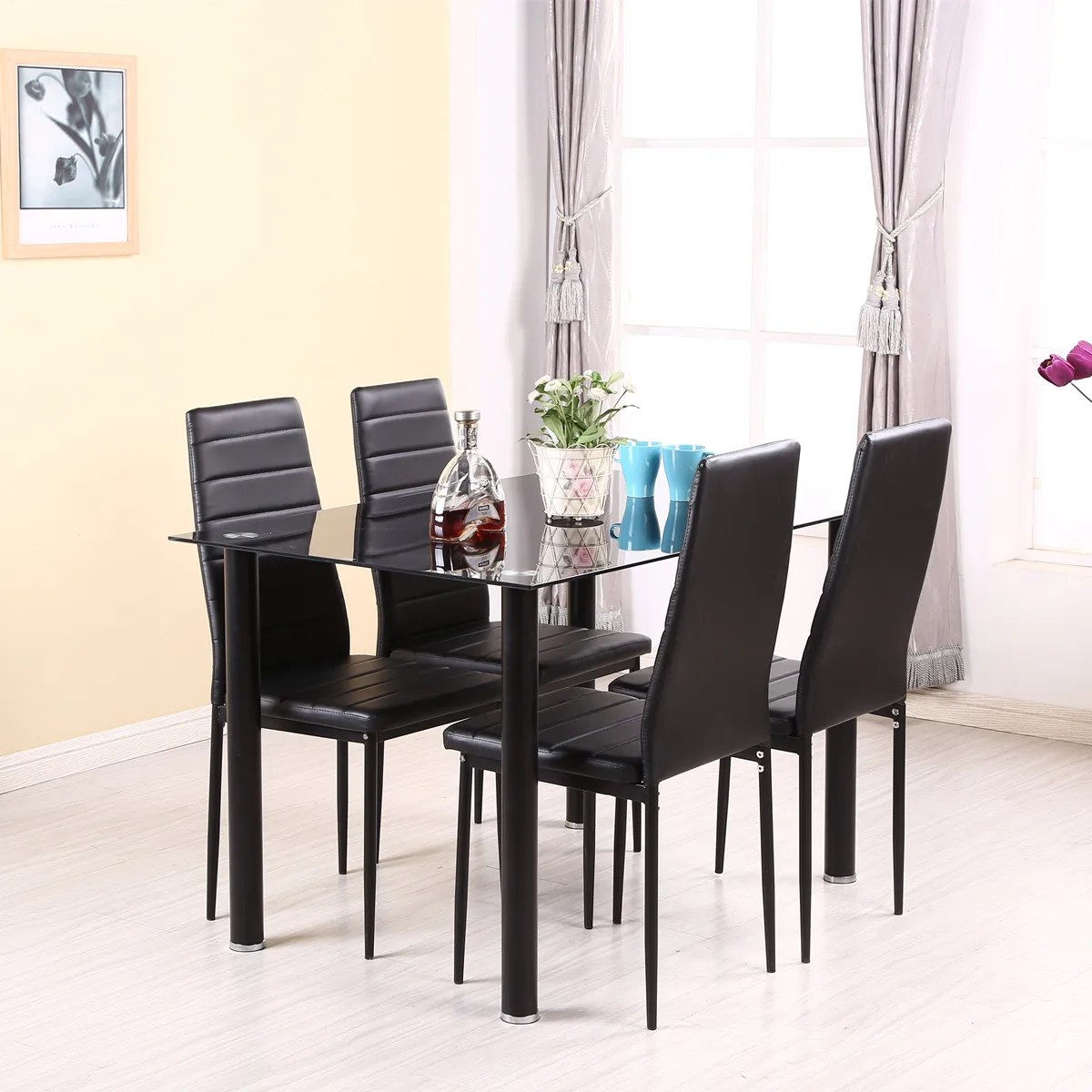 Panana طقم طاولة عشاء مع 4/6 pcs الكراسي فو الجلود عالية الساق المعدنية مبطن مقعد المطبخ