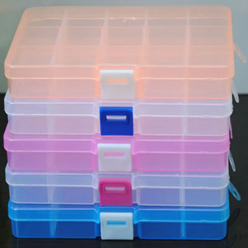 New 15 Grids Jewelry Nail Art Beads Tool Craft Adjustable Translucent Organizer Storage Box Case Bin
