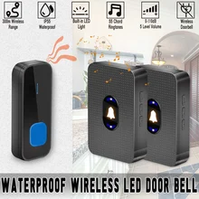 Беспроводной светодиодный IP55 Водонепроницаемый дверной звонок беспроводной 1000 футов/300 м Диапазон 55 колокольчик дверной звонок UK/EU/US вилка 110-260 В для отелей