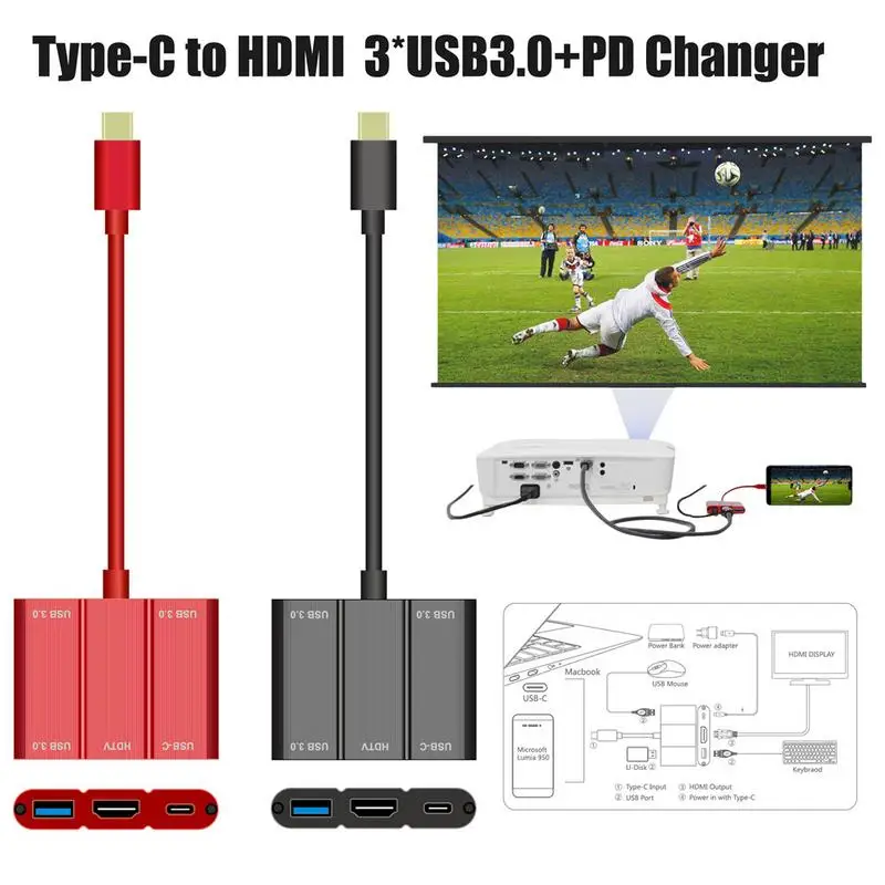 

2k*4k@60hz Output Type-C To HDMI 3*USB3.0+PD Changer Adapter Computer Supplies For PC Computer Laptop Plug In Play