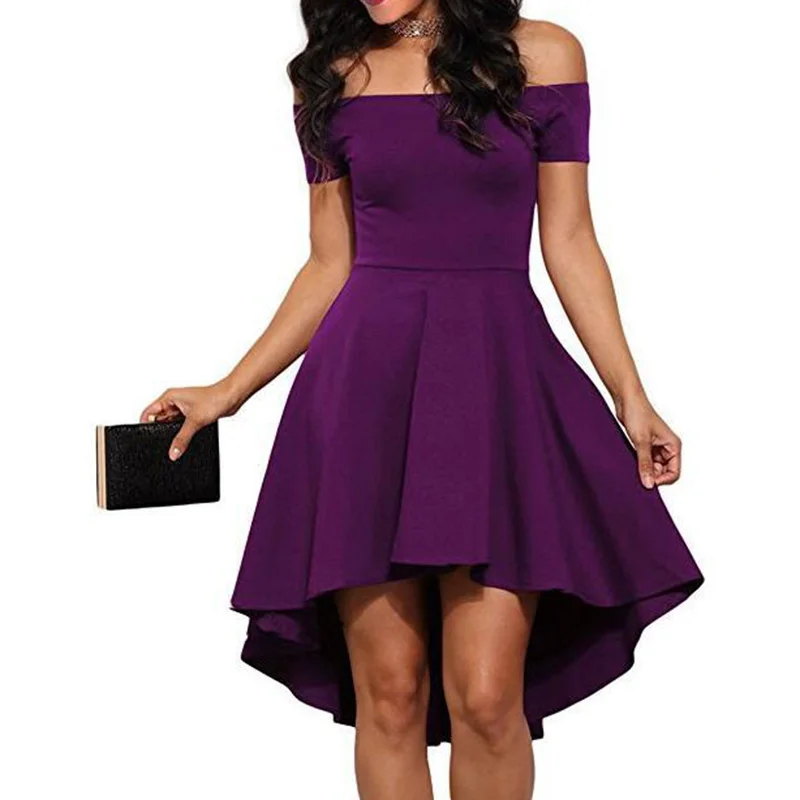 

Ladies Summer Casual Off-Shoulder Party Cocktail Swing Short Dress Fashion Plain