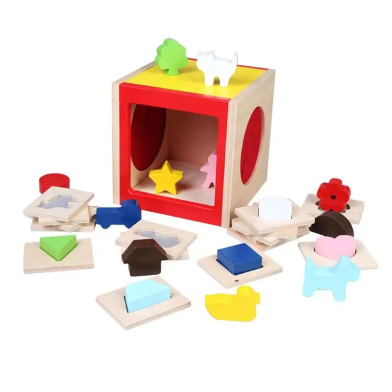 Деревянные игрушки для детей Монтессори Touch догадка геометрическая форма образовательные головоломки для малышей коробка