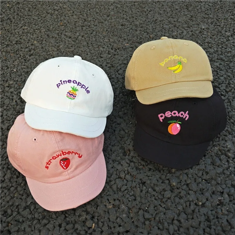 

Japanese Kawaii Fruit Embroidery Cap Strawberry Peach Banana Pineapple Pink Peaked Unisex Cute Cap For School Teenagers