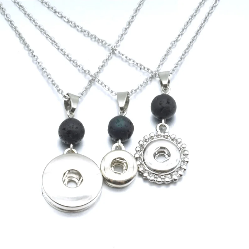 

3 Styles 18mm 12mm Snap Button Charms Pendant 8mm Black Lava Stone Aroma Essential Oil Diffuser Necklace Aromatherapy Jewelry