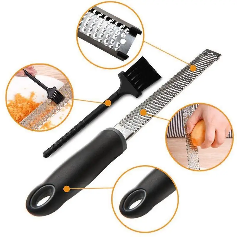 

Cheese Chocolate Grater Lemon Fruit Sharp Durable Scraper High-Quality Stainless Steel Kitchen Tool Set Cleaning Brush