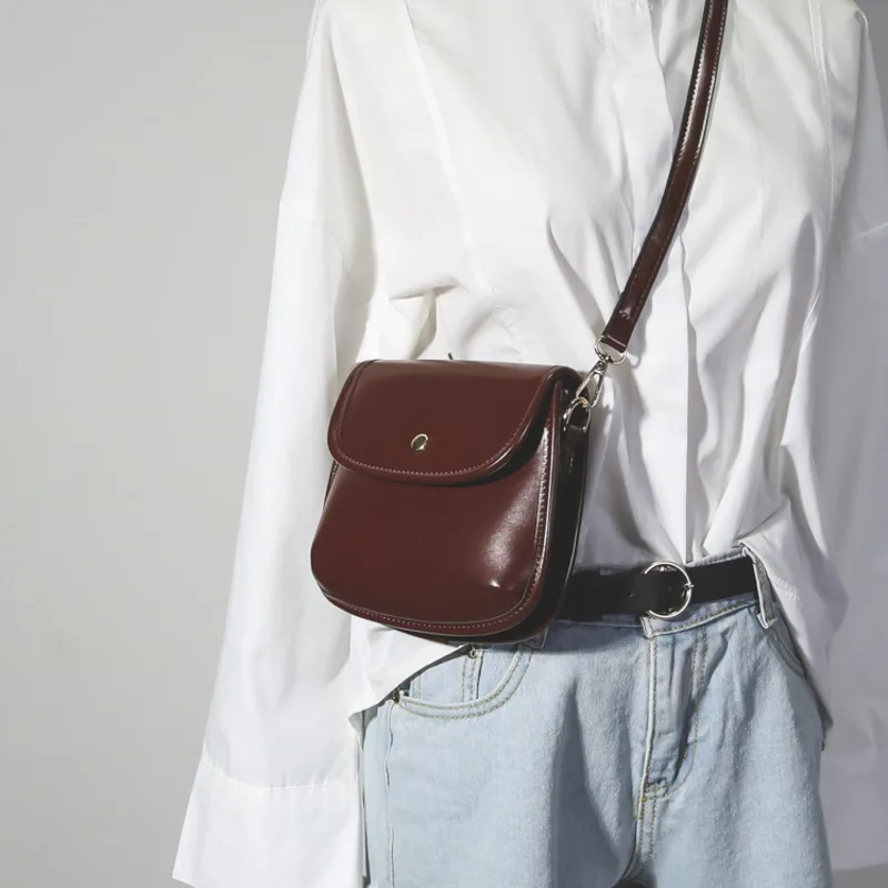

[Super Seabob]2019 Spring Summer Stylish New Brown Color Single Strap Cover Button PU Leather Flap Messenger Bag All Match LM433
