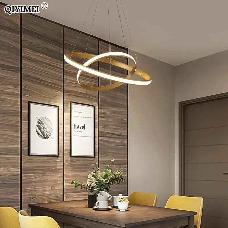 Современный светодиодный подвесные светильники для гостиной обеденный черный, белый цвет золотой кофе кольца алюминиевый корпус потолочный ламп де