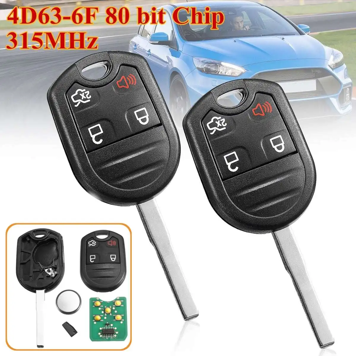 

2pcs 4 Buttons Remote Key Fob with 4D63-6F 80 bit Chip 315MHz For Ford for Ford F-150 F-250 F350 CWTWB1U793