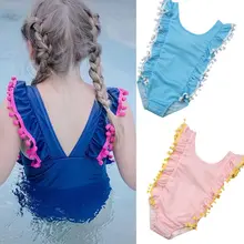 Модный летний купальник с кистями для девочек, купальный костюм из одного предмета, купальник с вырезом на спине для маленьких девочек, бикини, купальный костюм