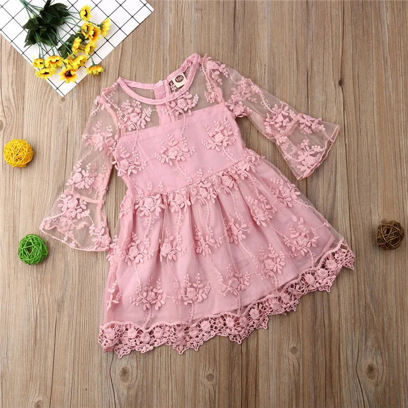 Emmababy платье с рукавами колокольчиками для маленьких девочек 3/4 кружевное