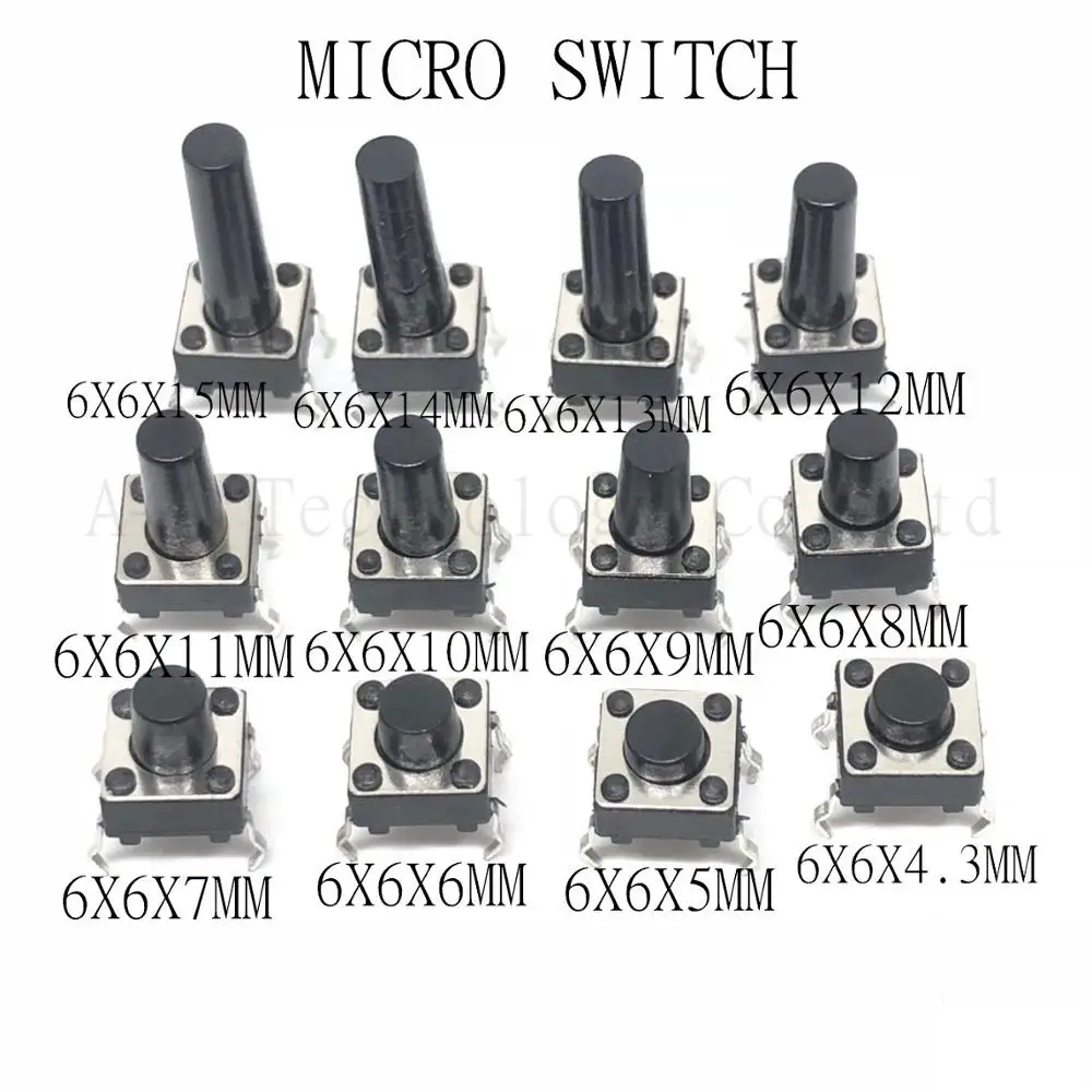 

20PCS 4Pin 6*6 Micro Tact Push Button Switches DIP 6x6x4.3/5/6/7/8/9/10/11/12/13/14/15 MM 4.3mm 5mm 6mm 7mm 8mm 9mm 10mm 11mm
