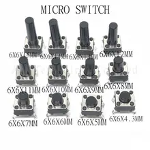 20 PCS 4Pin 6*6 Micro Tact Botão Interruptores DIP 6x6x4.3/5/ 6/7/8/9/10/11/12/13/14/15 MM 4.3 milímetros 5 milímetros 6mm 7mm 8mm 9mm 10mm 11mm