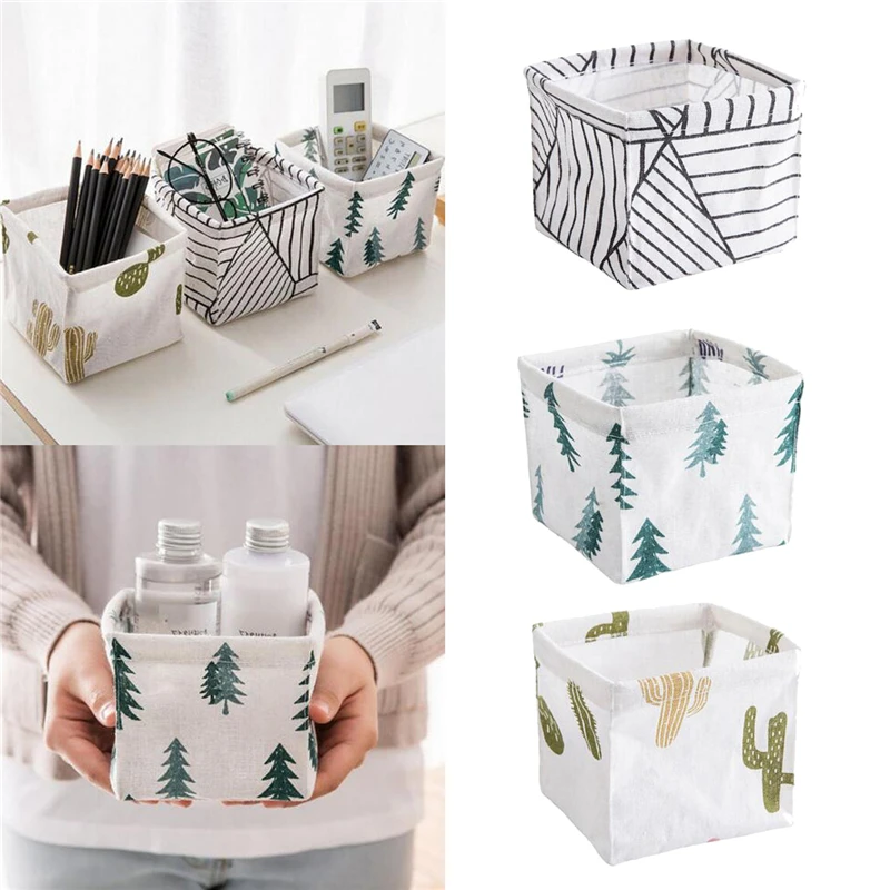 

Storage Boxes Underwear Socks Storage Basket Linen Toy Box Cloth Makeup Organizer Desk Container Striped Household Accessories