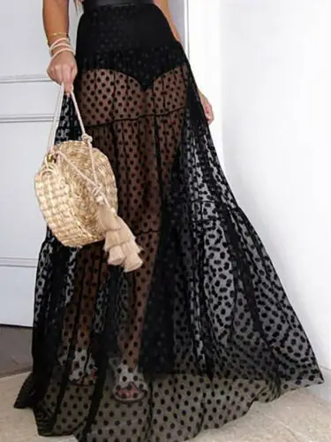 Женская длинная шифоновая Тюлевая юбка, Ретро стиль, горошек, рокабилли, юбка-пачка, новое поступление