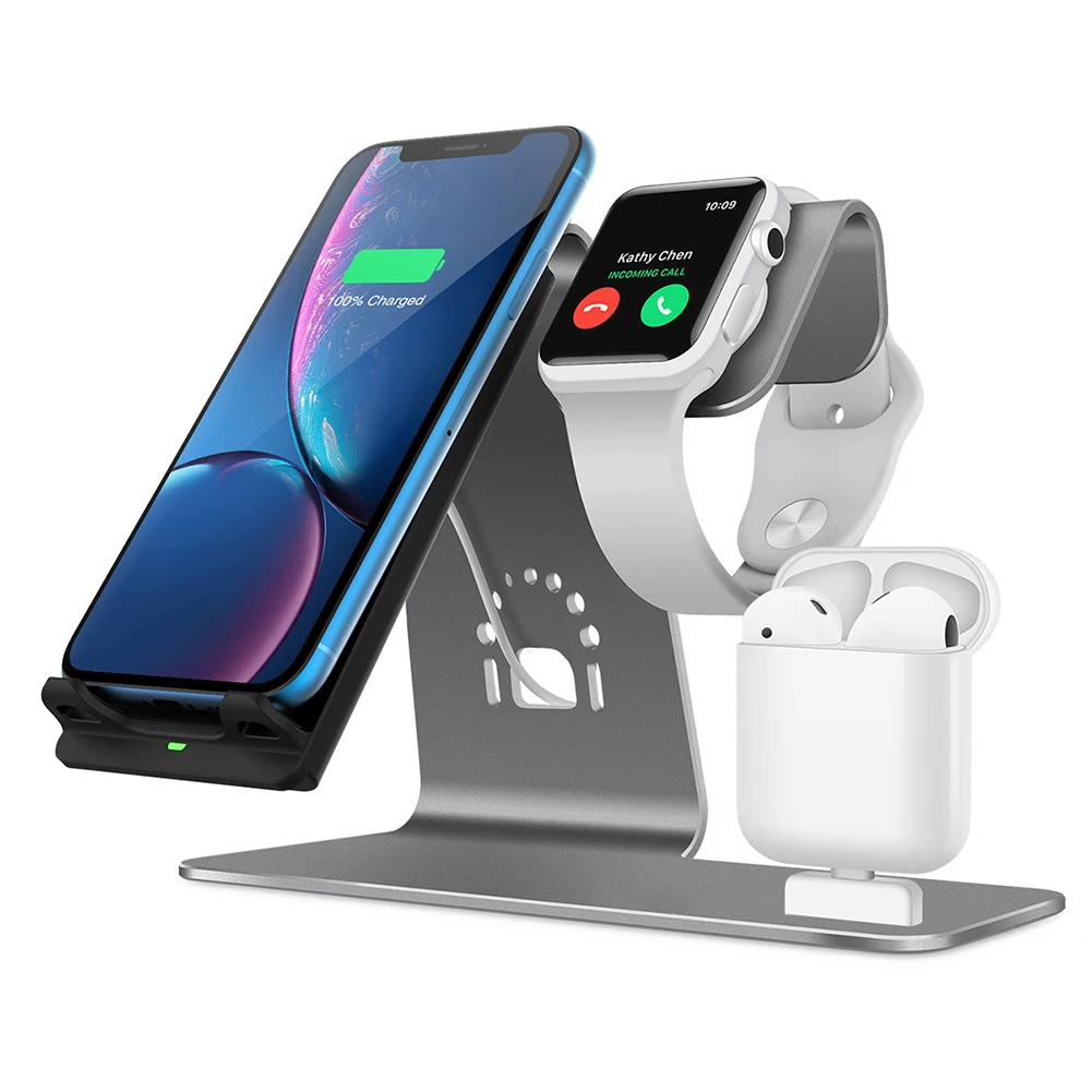 

3 In 1 Wireless Mobile Phone Chargers Aluminum Stand for iphone Watch Charging Station Fast Charger Dock for Watch iPhone