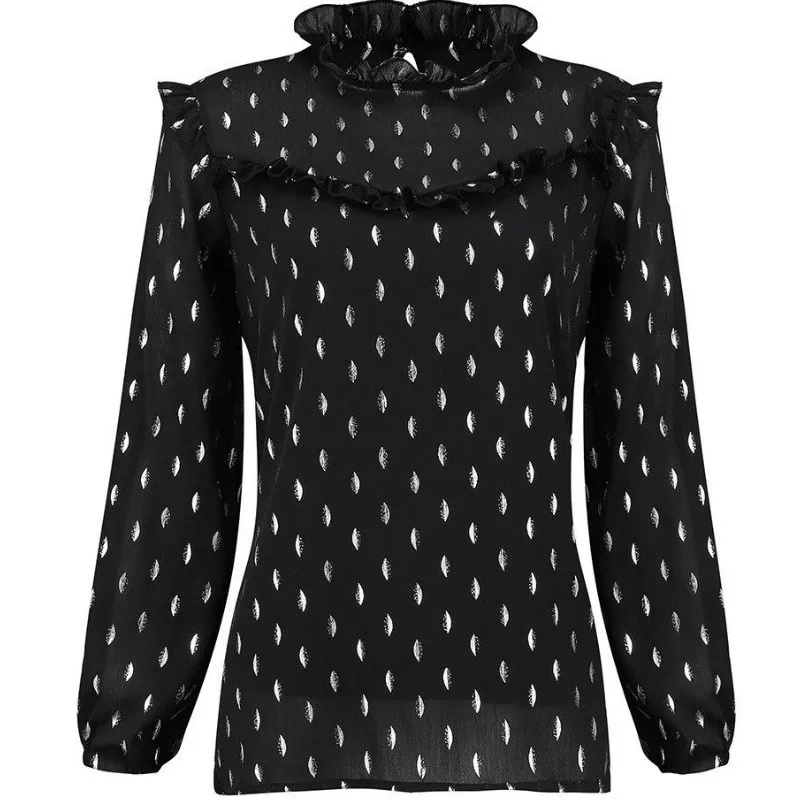 

Women Elegant Ruffled Neck Blouse Long Sleeve Casual Printed Shirt Top