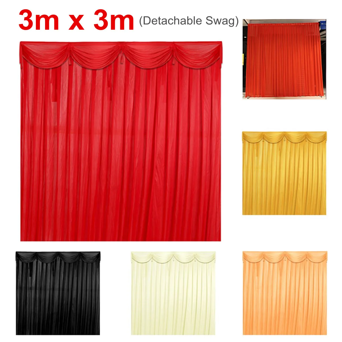 

5 Colors 3x3 M Silk Satin Wedding Stage Backdrop Curtain Drape Party Decor Detachable Swag Birthday Party Wedding Decoration
