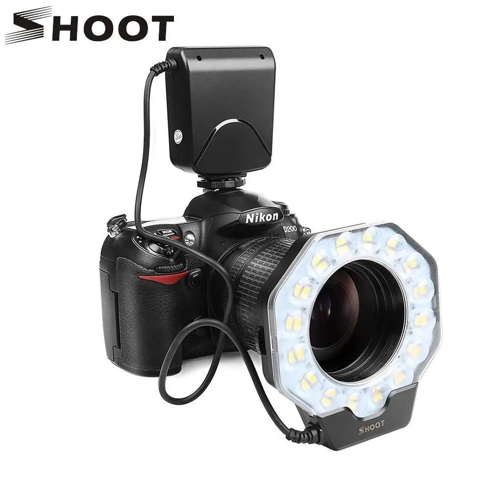 Стрелять светодиодный Macro Ring Вспышка для Nikon D5300 D3400 D7200 D750 D3100 Canon 1300D 6D 5D Olympus e420 Pentax