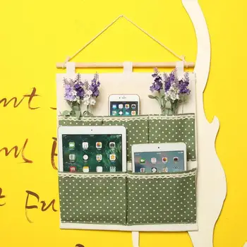 

5 Pockets Cotton Linen Wall Hanging Storage Bag Kitchen Door Wardrobe Hang Pouch Cosmetic Toys Organizer