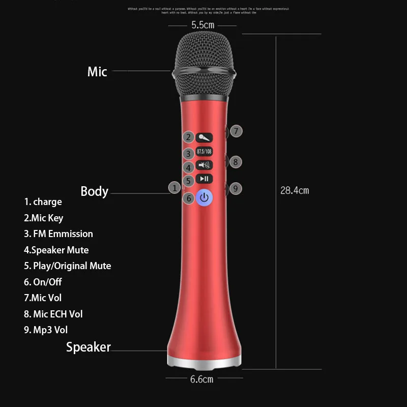 L-698 Профессиональный 15 Вт Портативный USB беспроводной Bluetooth караоке микрофон динамик с динамическим микрофоном