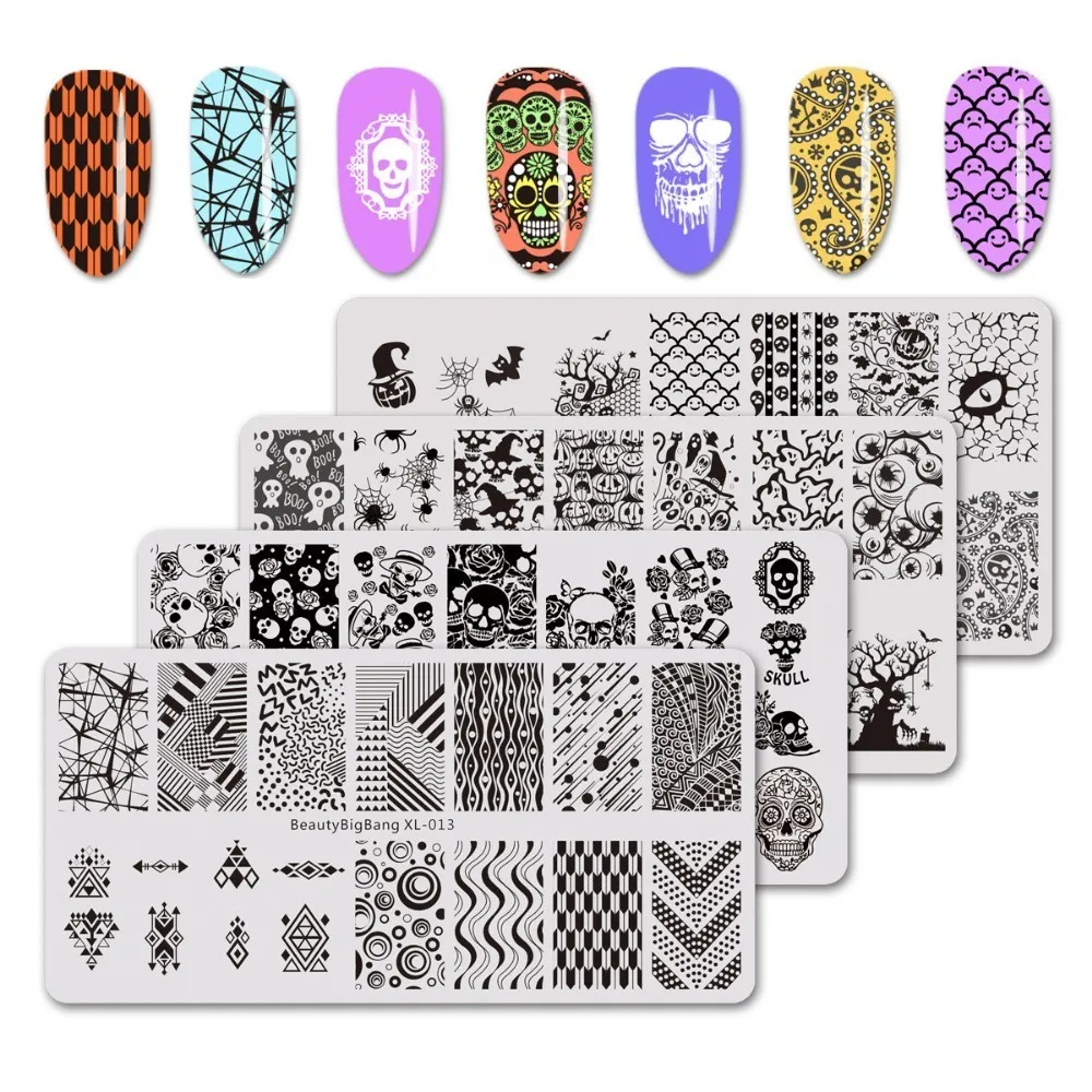 

Beautybigbang Nail Stamping Plates Stainless Steel Strip Skull Flower Image Stamp Nail Art Carimbo De Unha Stamping Nail Art