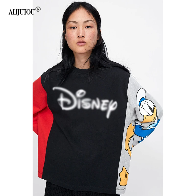 Zaraing Donald Duck Colorblock Women Hoodies Sweatshirts 2019 spring Mickey Mouse outwear Print Cartoon Casual Clothes For Lady Zaraing Donald Duck Colorblock Women Hoodies Sweatshirts 2019 spring Mickey Mouse outwear Print Cartoon Casual Clothes For Lady