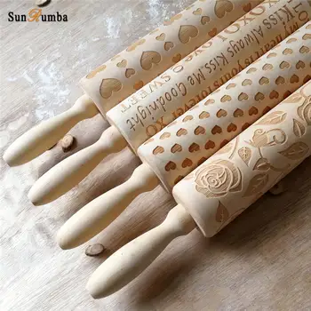 

Valentine's Day Decor Wood Rolling Pin for Bakeware Pizza Cookie Tools Baking Pastry Rolling Pins Party Wedding DIY Decoration