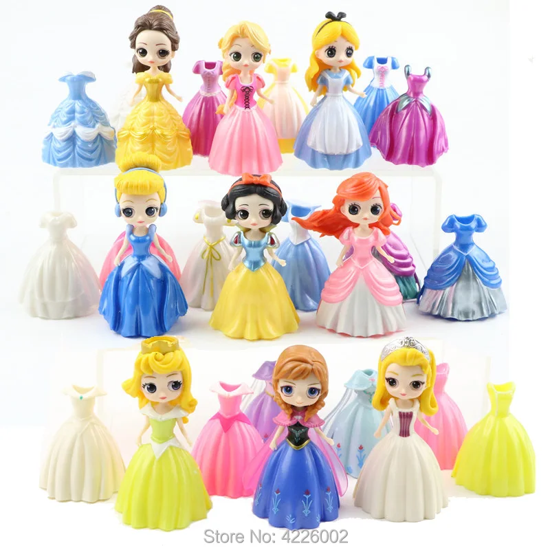 Baratos Clip mágico figuras de princesas Magiclip vestido Qposket enredado Alice ámbar Tiana muñecas Elsa Anna modelo set niños juguetes para niños
