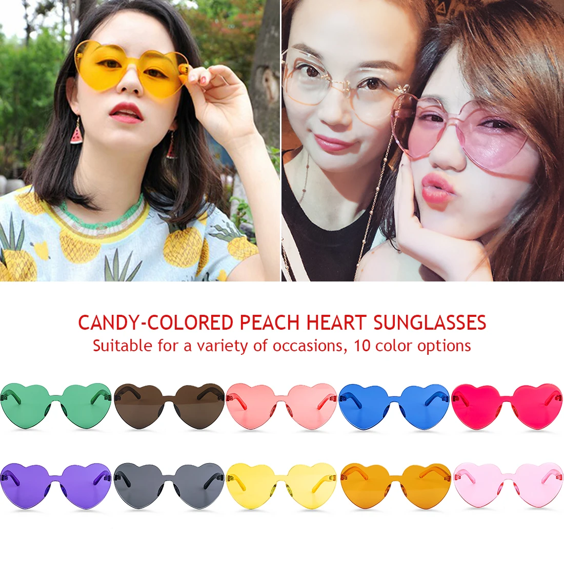Women Sunglasses Heart Shaped Eyeglasses Rave Party Girls Glasses Rimless Cute Ladies Eyewear