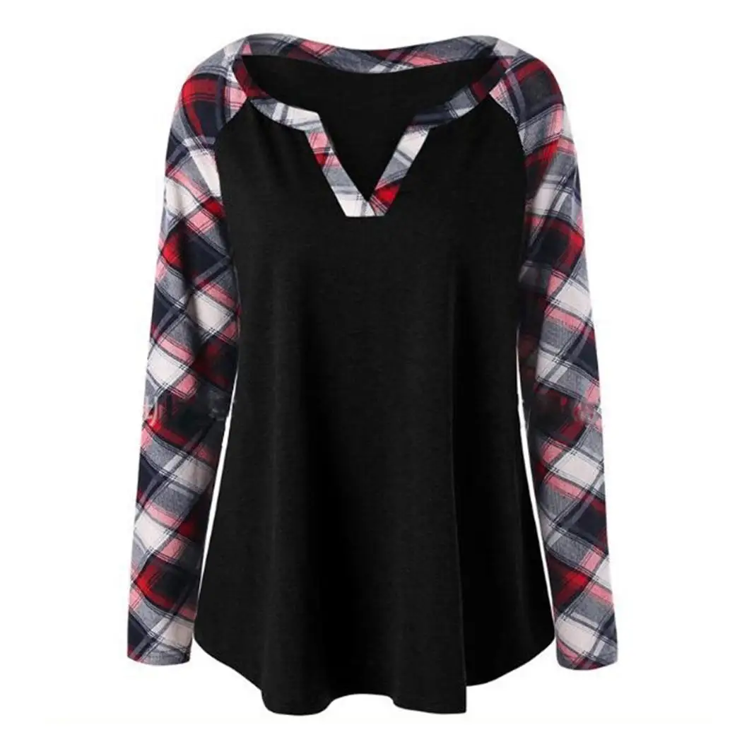 

Women Casual V-Neck Raglan Sleeve Contrast Color Patchwork Loose Spring, Autumn T-Shirt