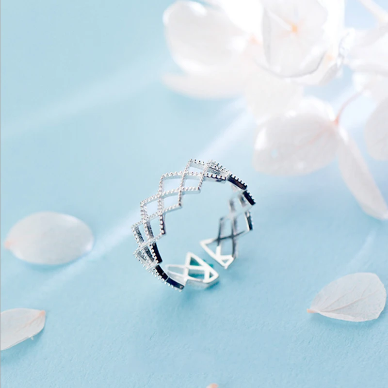 Корейский Дизайн S925 стерлингового серебра простые модные геометрические открытые кольца ювелирные изделия для женщин