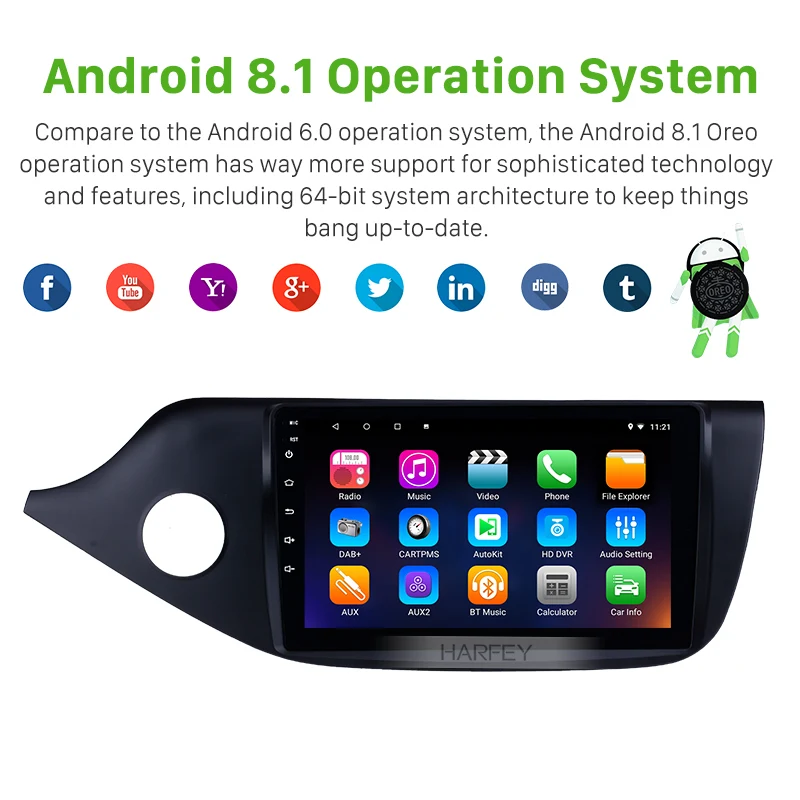 Cheap Harfey Car Stereo GPS 2Din 9" HD Android 8.1 For Kia Ceed LHD 2012 2013 2014 Multimedia Player Head Unit with Bluetooth USB WIFI 1
