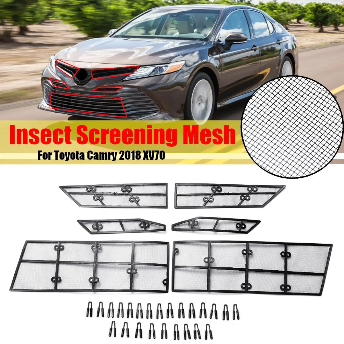 

6Pcs/Set Car Front Insect Screening Mesh Net Grille Steel Wire For Toyota Camry 2018 8th XV70