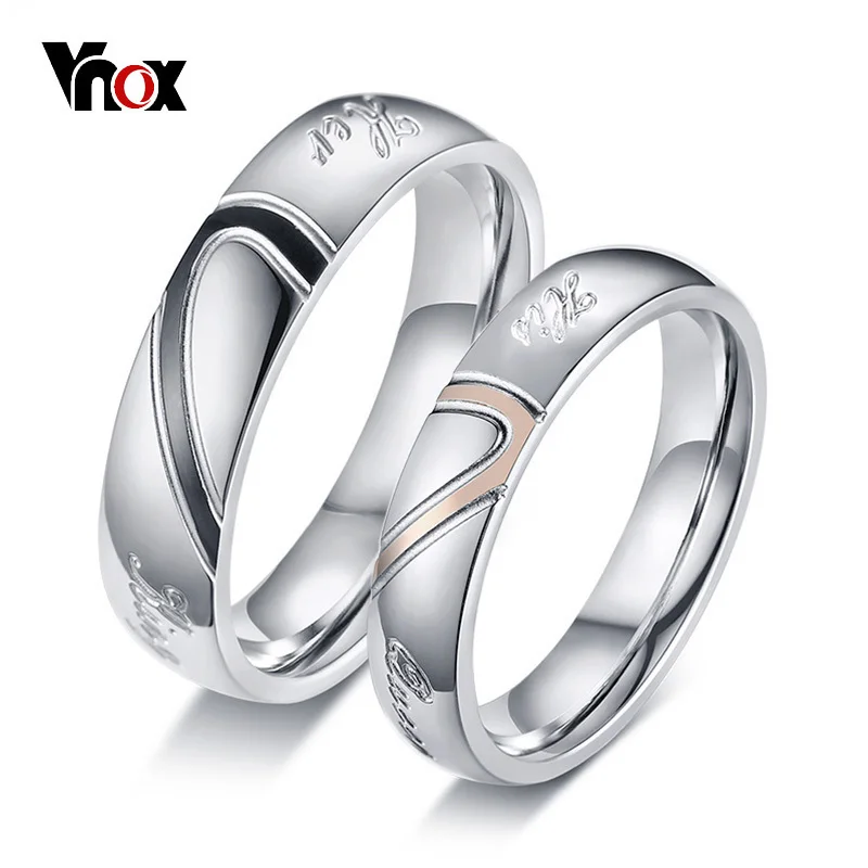 Best Vnox Heart Puzzle His Queen Her King Rings for Couple Women Men Alliance Stainless Steel Wedding Jewelry Lovers Anniversary Gift