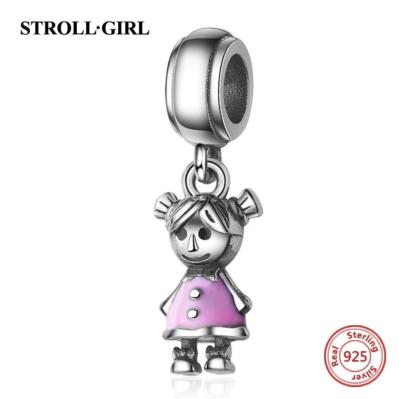 Strollgirl,,, 925 пробы, серебро, пара, маленькая девочка и подвеска для мальчика, очаровательный браслет для девочек, модный, сделай сам, ювелирное изделие