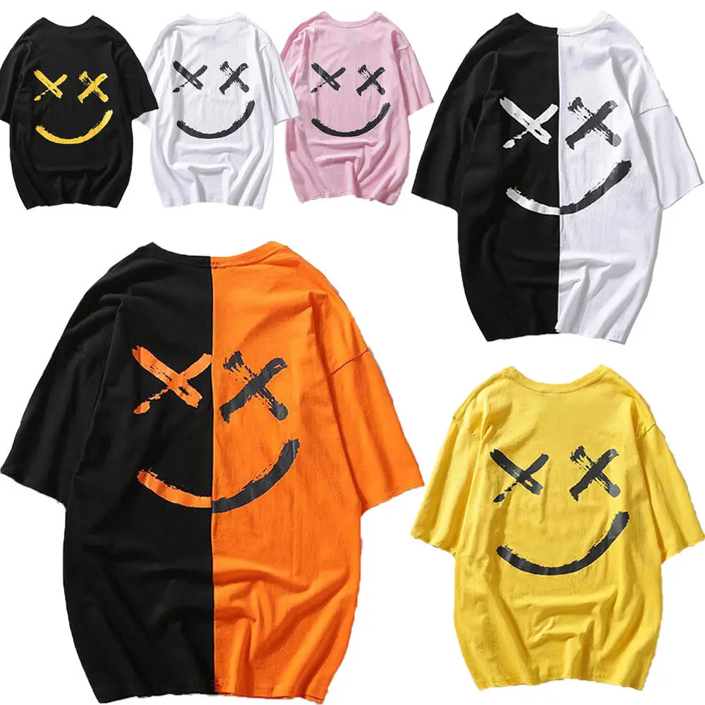 

Fashion Men Casual Loose Short Sleeve T-Shirts Casual Crewneck Smiley Print Fashion Male T-Shirt Tops