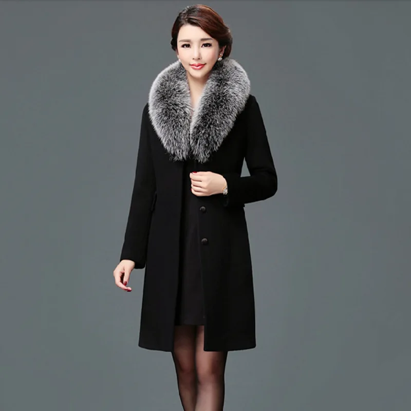 D'hiver Longues Noir Col Laine Longue Manteau Manches Veste De À Mode camel En Femmes Nouvelle Poches Élégant Outwear Fourrure Mélanges hQCtsrdx