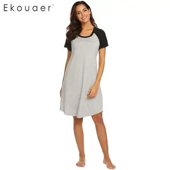 

Ekouaer Women Summer Nightgown Sleepshirts Casual O-Neck Short Sleeve Breastfeeding Nightdress Nightwear Loose Night Dress