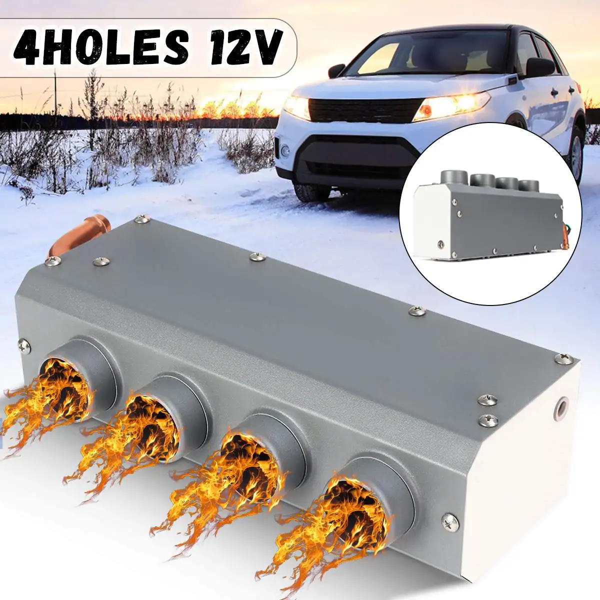 

12V Car 4 Hole Air Heater DC Automatic Hole Portable Heater Warmer Low Noise Vehicle Window Glass Defroster Demisterfor