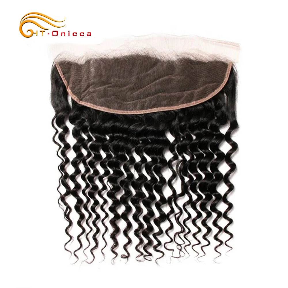 

Onicca Deep Wave Human Hair Frontal 13x4 Ear to Ear Lace Frontal Closure With Baby Hair Pre Plucked Brazilian Frontal Non Remy