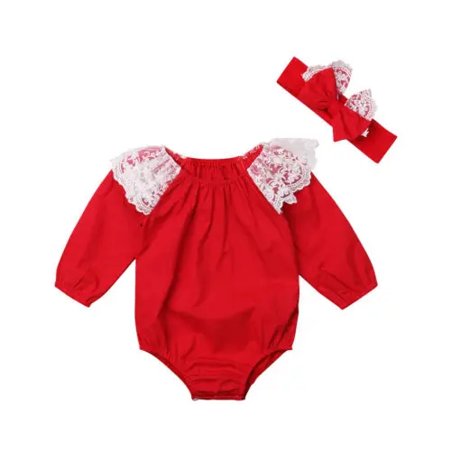 

Christmas Toddler Baby Girls Clothing Lace Bodysuit Long Sleeve Lace Cute Jumpsuit Clothes Baby Girl 0-24M