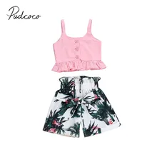 Г., новые брендовые комплекты для маленьких девочек розовый жилет без рукавов с оборками укороченные топы+ шорты с цветочным рисунком летняя одежда в стиле бохо из 2 предметов