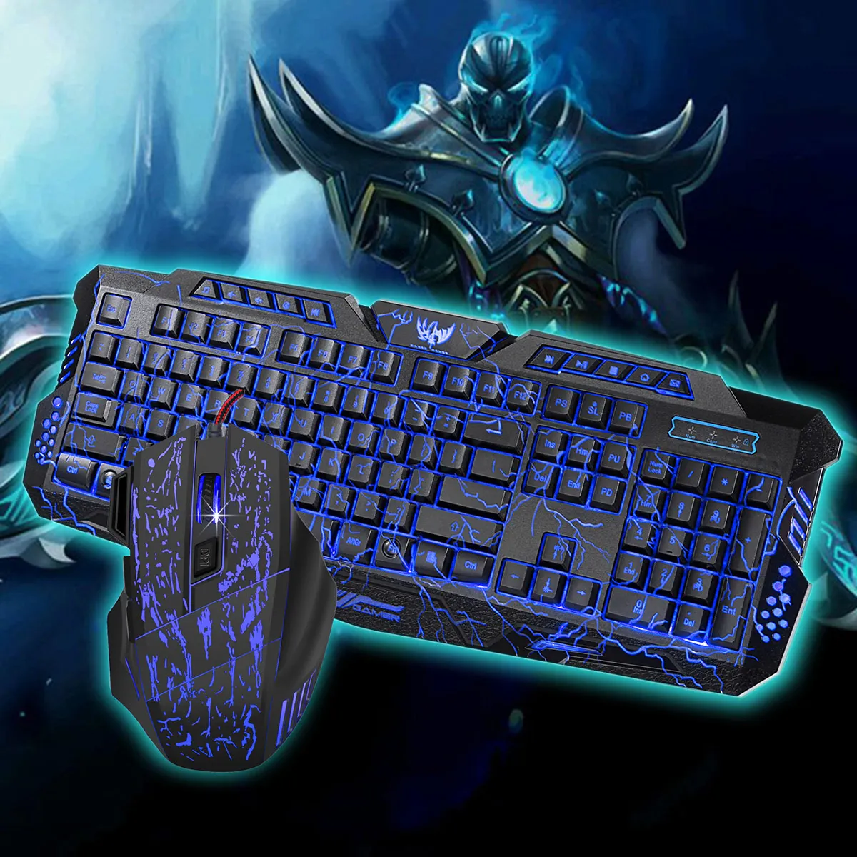 

J60 Wired USA English Language Gaming Keyboard Mouse Set Three-Color Backlight Crack Keyboard + Colorful Backlight Cracked Mouse