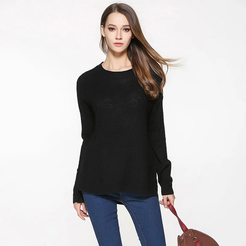 2019 Casual O-Neck Long Sleeves Knitted Sweater Women White Sweater Streetwear Loose Pullover Sweater Winter Sexy Tops 2019 Casual O-Neck Long Sleeves Knitted Sweater Women White Sweater Streetwear Loose Pullover Sweater Winter Sexy Tops
