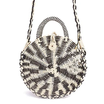 

Mini Handmade Round Straw Beach Bag Shoulder Bag For Women, Black
