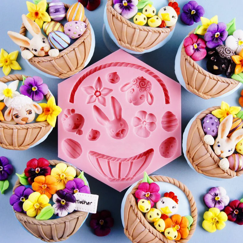

3D Flower Basket silicone cake mold fondant mold cake decorating tools rabbit flower chocolate gumpaste mold